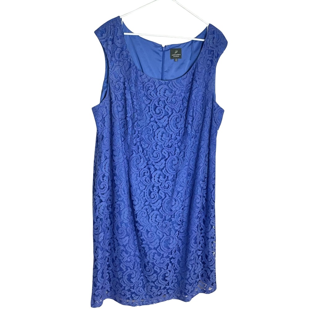 Adrianna Papell Lace‎ Sheath Dress Sz 24W Periwinkle Floral Sleeveless Cocktail